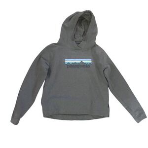 Patagonia Women's Upsal Downs Graphic Logo Pullover Hoodie Gray- Size Large